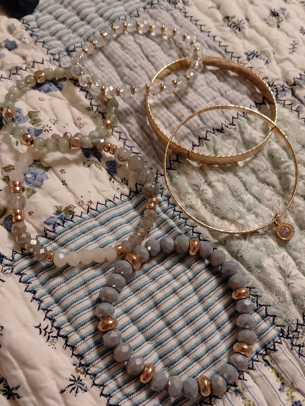 Gold and Gray Beaded Stackable Bracelet Set